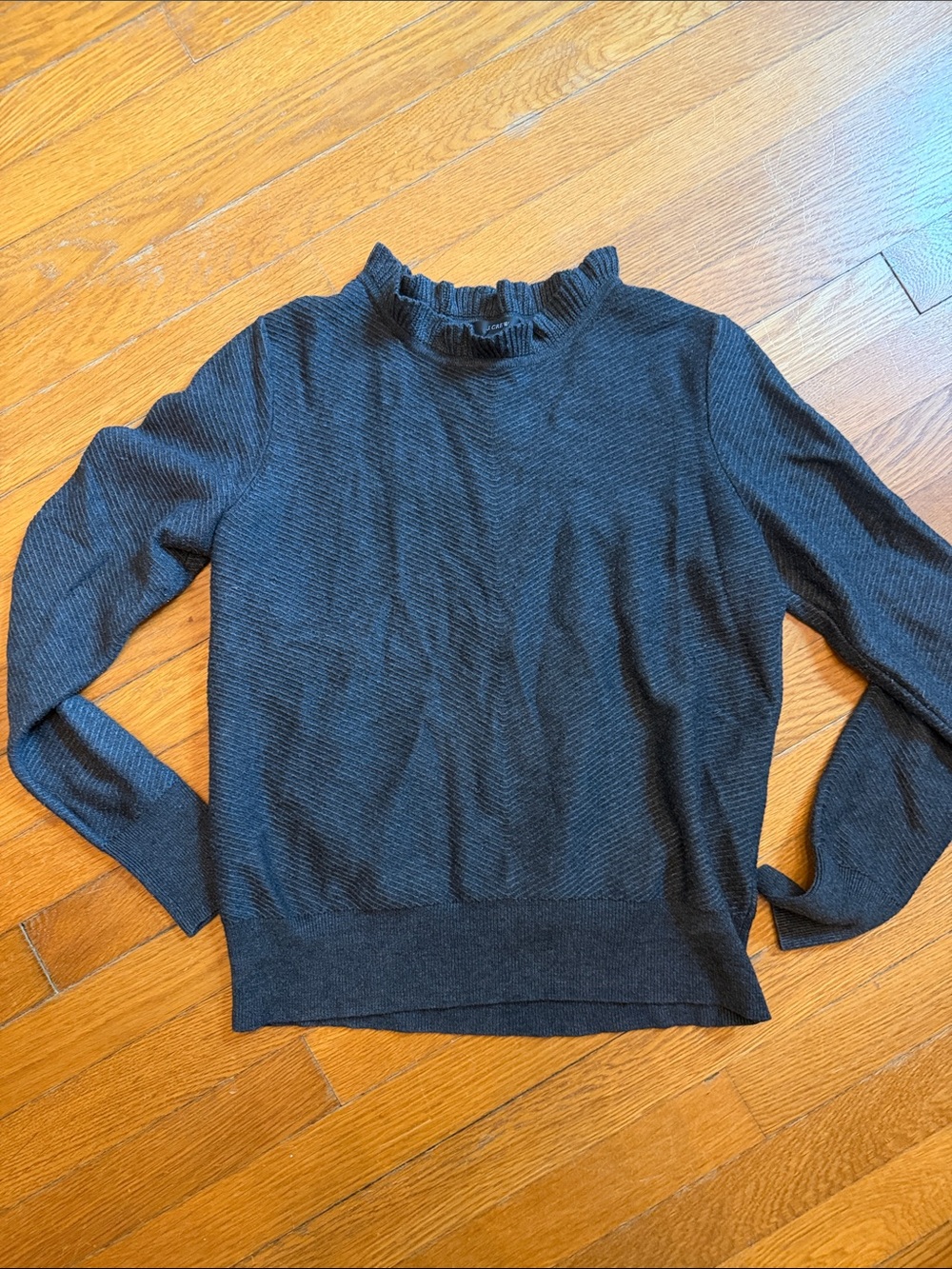 J. Crew Black Ruffle Mock-Neck Sweater